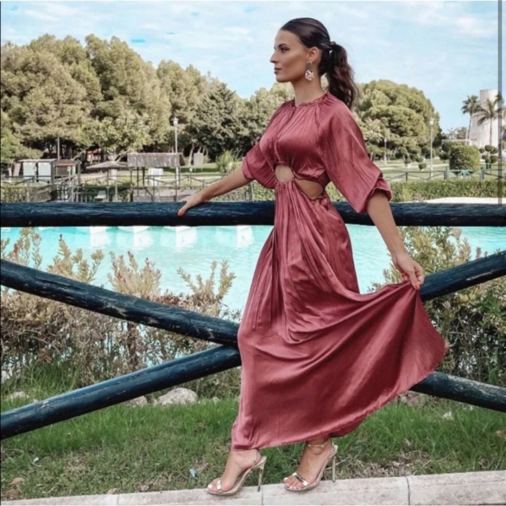 Zara * Satin Cut Out Maxi Dress - Picture 8 of 16
